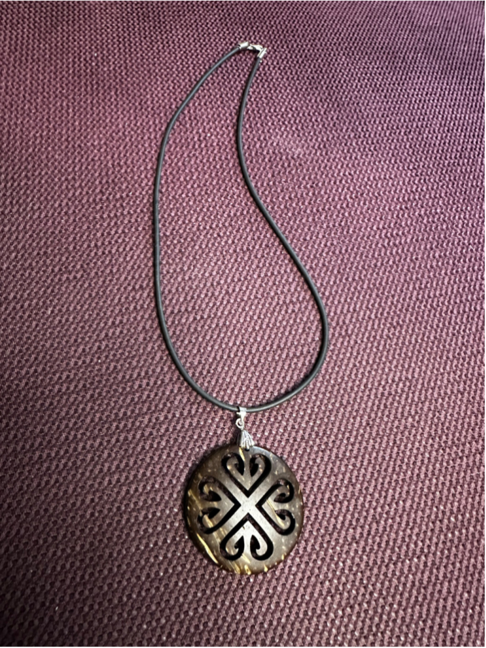 Carved Wood Brown Black Pendant Necklace